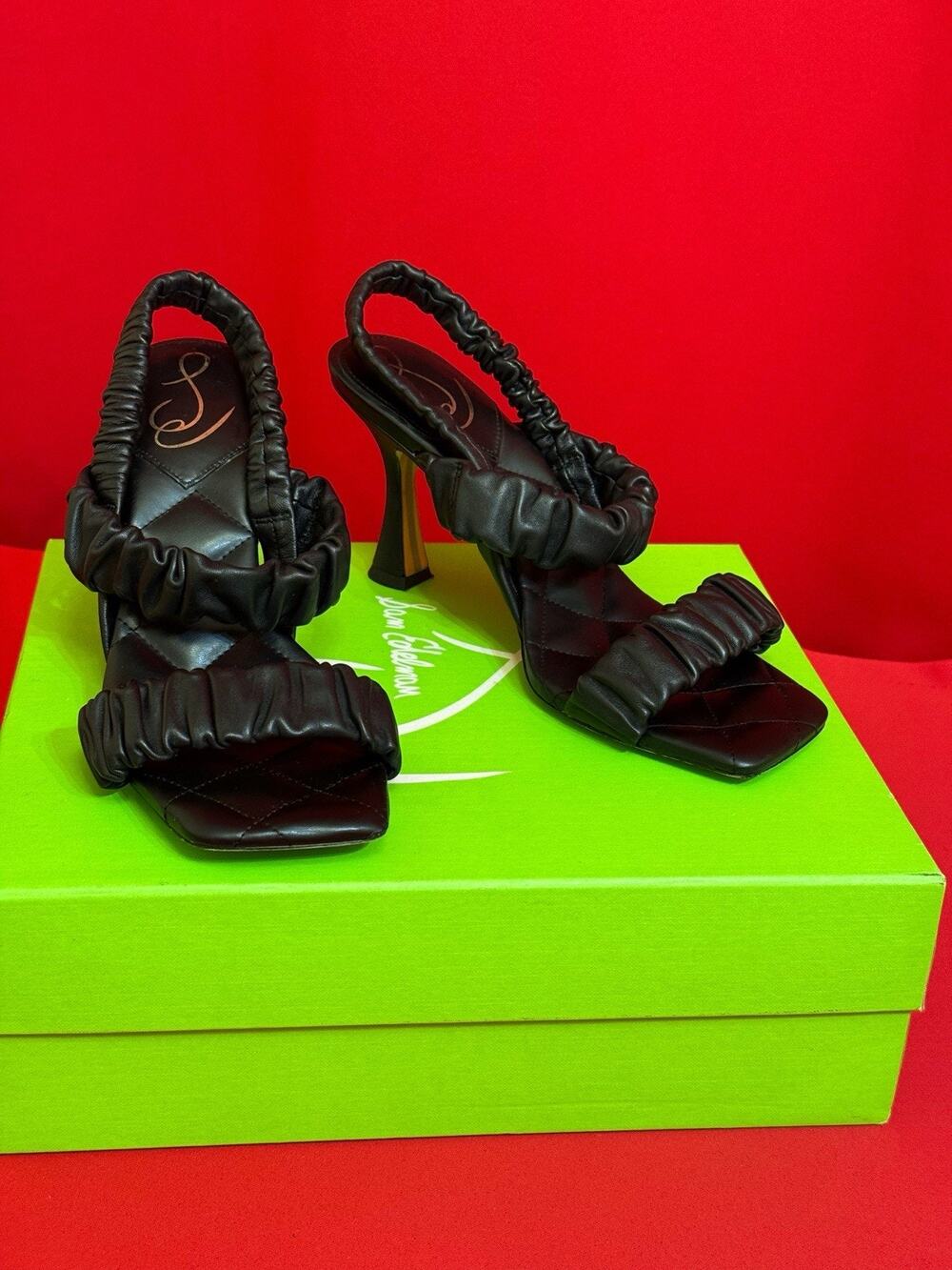 US 9.5  Sam Edelman Women's Heeled 3.5” Sandal Black Comfortable Work Office